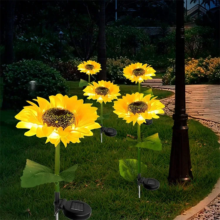 Factory Price Etenda Outdoor Solar Garden Stake Lights LED Solar Powered Light with 4 heads Sunflower Solar Decorative Lights fo
