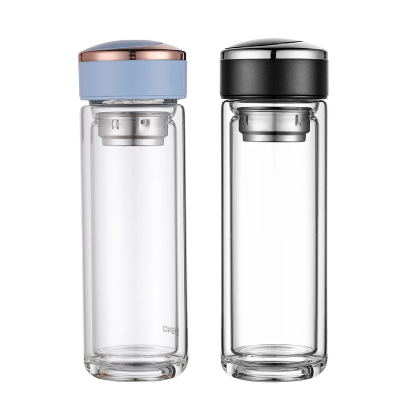 Insulated Heat Resistant High Borosilicate  Glass Water Bottle With Tea Infuser