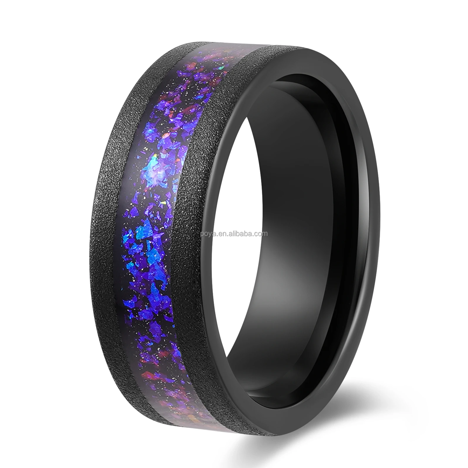 Poya Space Look Black Tungsten Carbide Ring With Sandstone Inlay