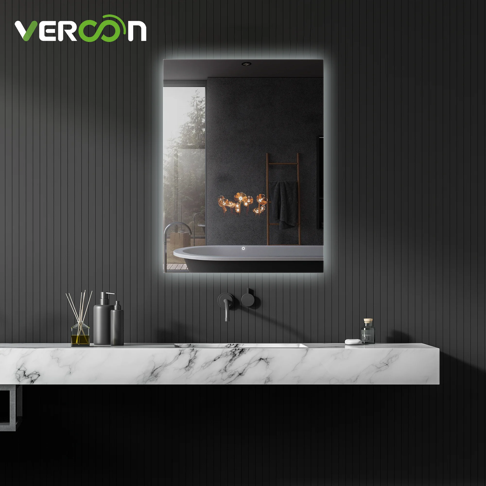 Vercon LED Lighted Bathroom Touch Screen Smart Mirror Illuminated Wall Mounted Vanity Mirror