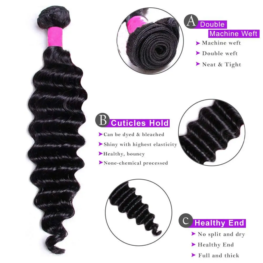 Cheap 3 In 1 Deep Wave Bundles With Frontal 13X4 Curly Hd Lace Frontal 13X6 Body Wave Peruvian Bundle Hair Vendors With Frontals