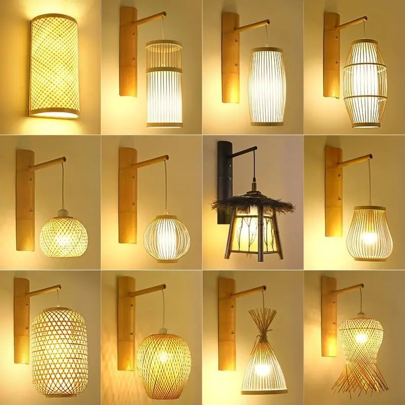 Woven Rattan Wall Light Natural Weaving Bamboo Wall Lamp For Restaurant Hotel