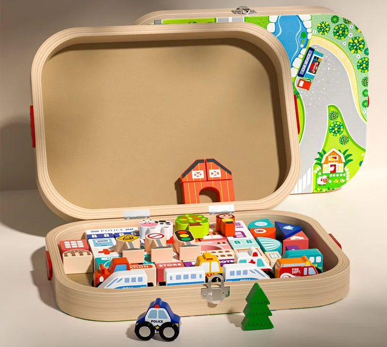 Wholesale custom Wooden Educational Toys Urban Track Building Blocks Shape Intelligence Building Blocks For Kids
