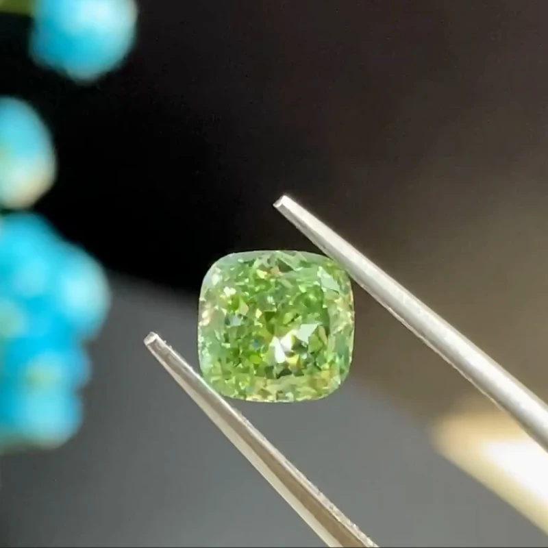 HPHT CVD Diamond Cushion Cut Fancy Intense Green Colour VS2 with IGI Certified 1.03CT -2.16CT Lab Grown Diamond Excellent Cut