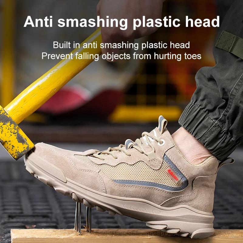 Customized breathable sport running shoes men leather safety shoes plastic toe insulation work shoes for electrician