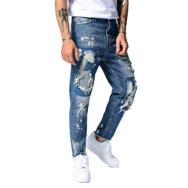 OEM Custom Destroyed Denim Jeans Ripped Skinny Jeans Men
