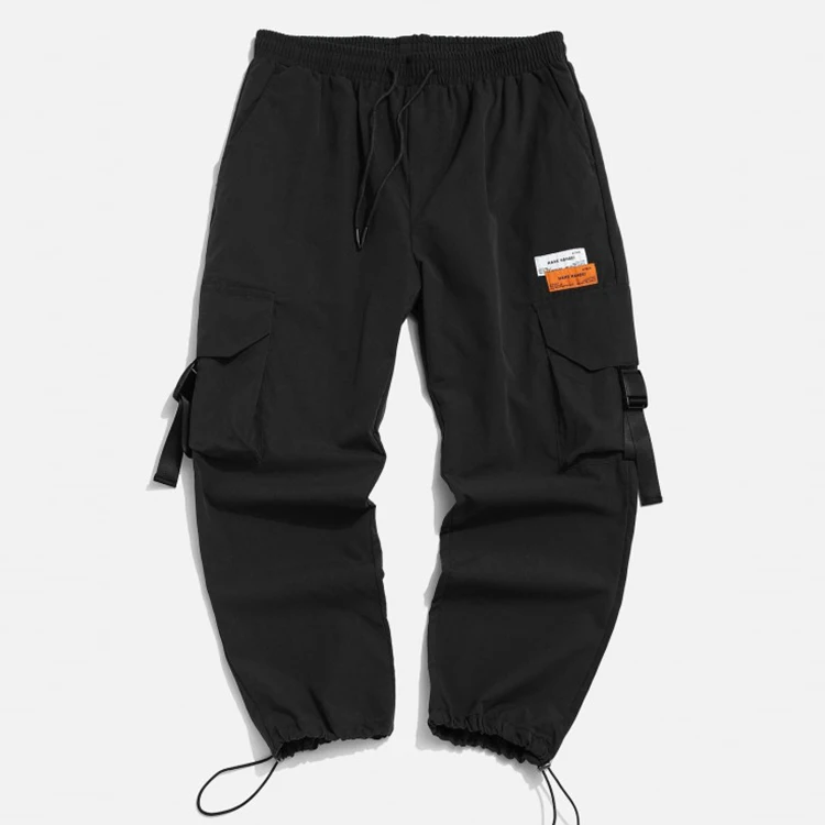 High Quality Mes Plus Size 6 Pocket Dark Color Satin Fabric Cargo Pants Winter Thick Fabric Elastic Bottom Leg Cargo Pants