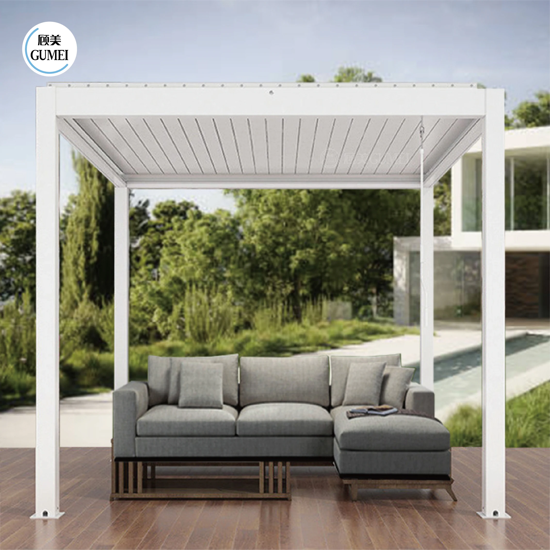 GumeiTec Garden Patio Louvred Roof Free Standing Design Automatic Pergola Covers Aluminium Deck Gazebo