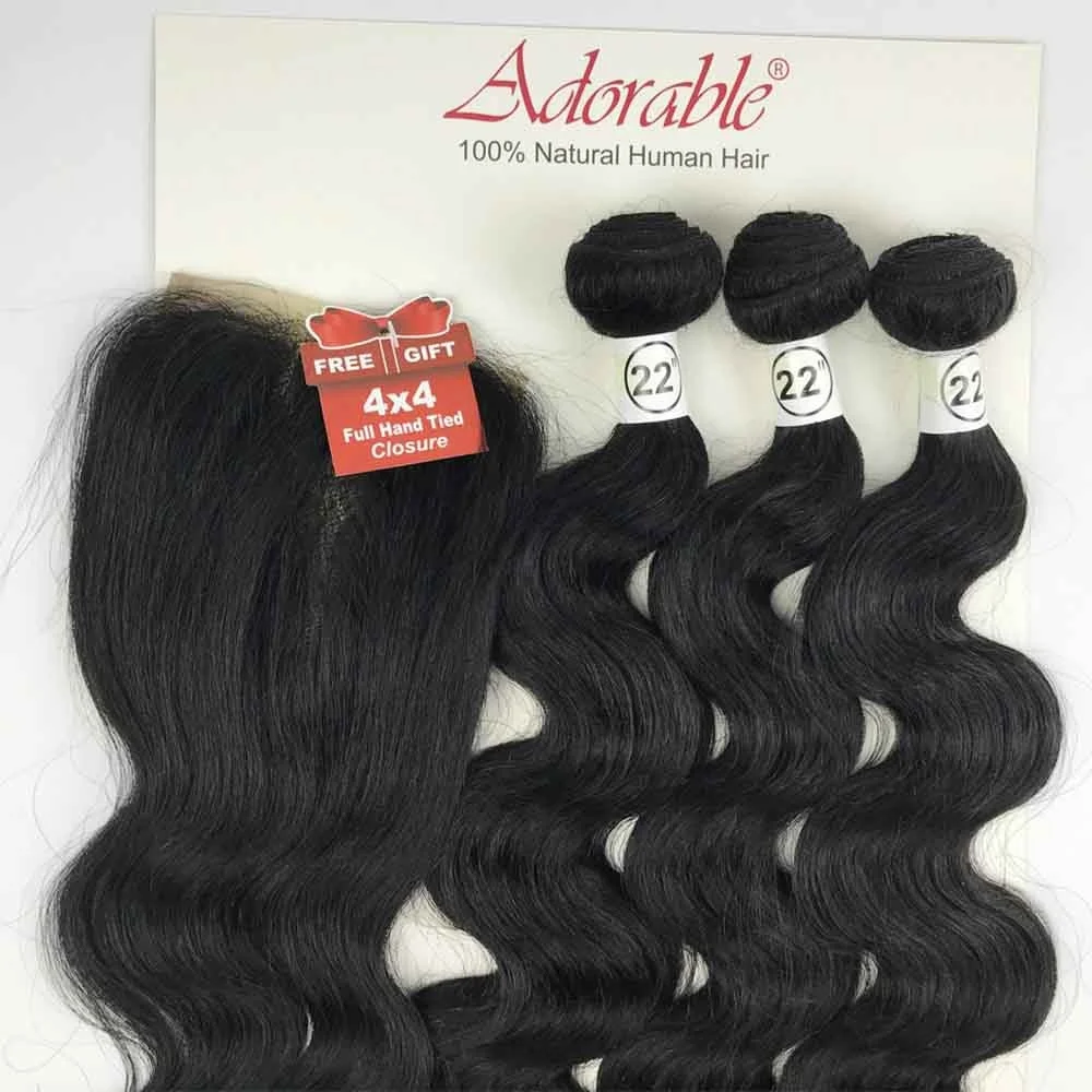 Mixed Synthetic Hair Bundles with 4*4 Lace Closure Silk Straight Packet Hair Weaves Natural Human Hair Blend 3+1