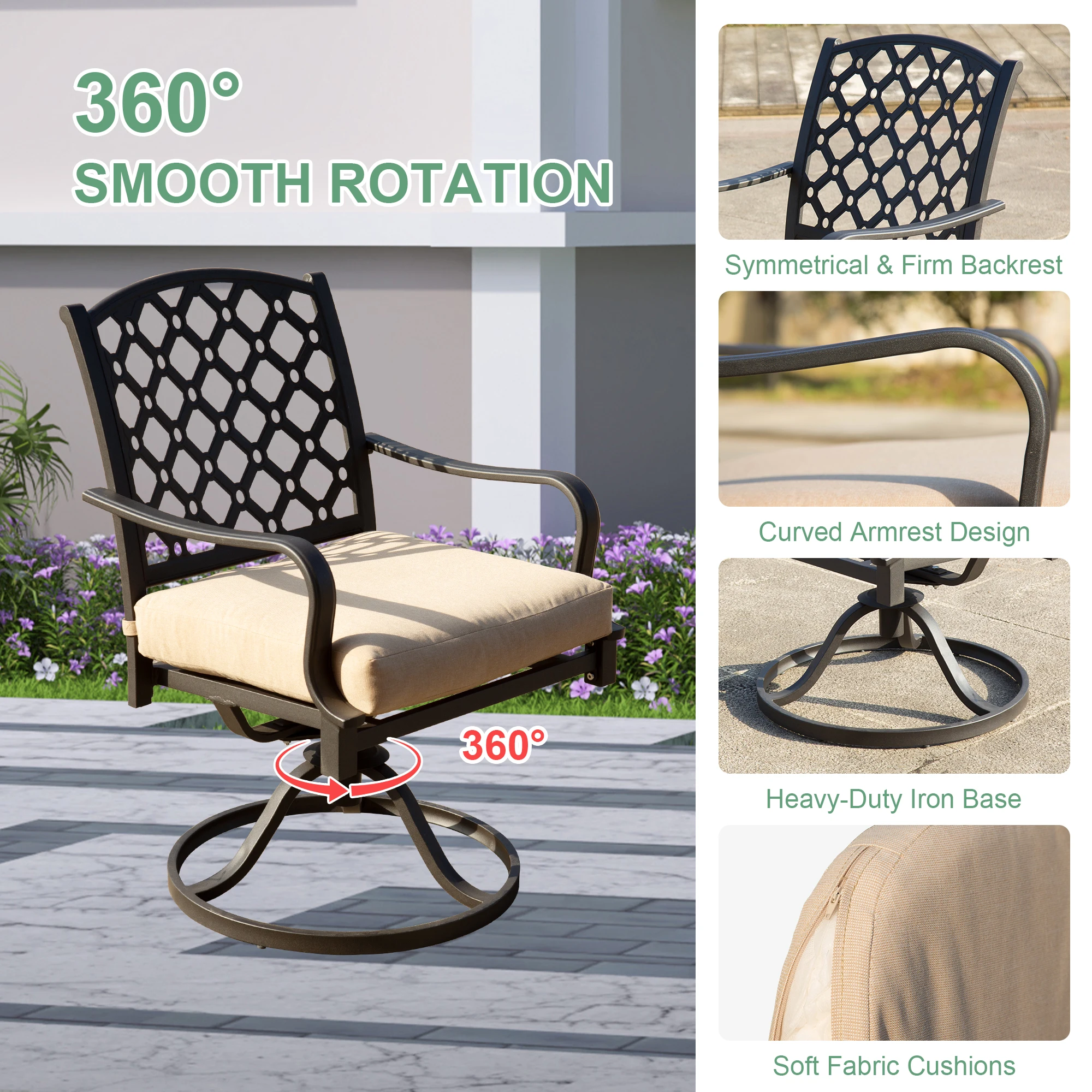 High Quality Outdoor Dining Set Patio Extendable Table with Swivel Chairs Rattan Iron Materials for Courtyard Garden Hotels