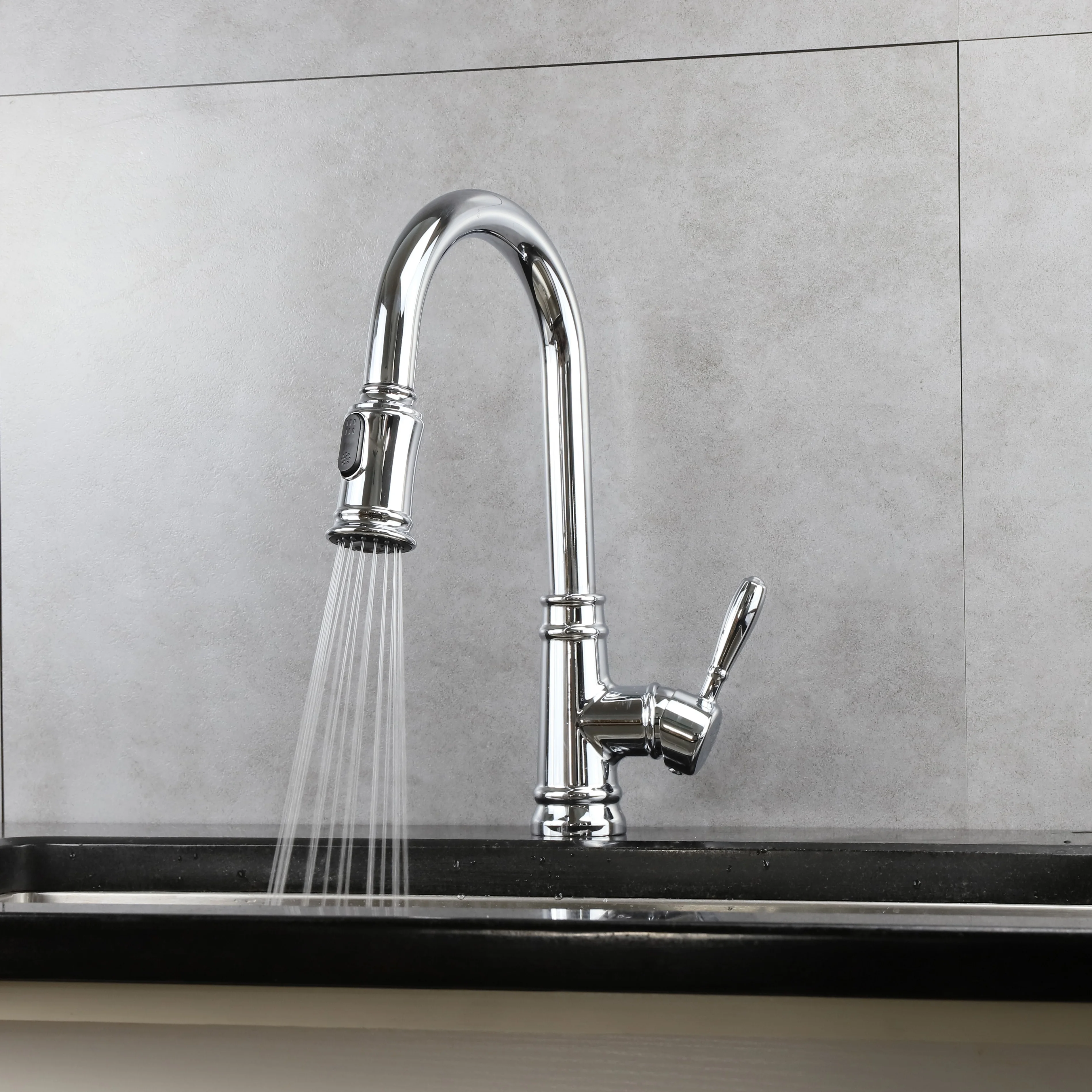 Customized Retro Vintage Pull out Sprayer Head Kitchen Sink Faucet Tap Hot Cold Water Saving with Customized Casting Design