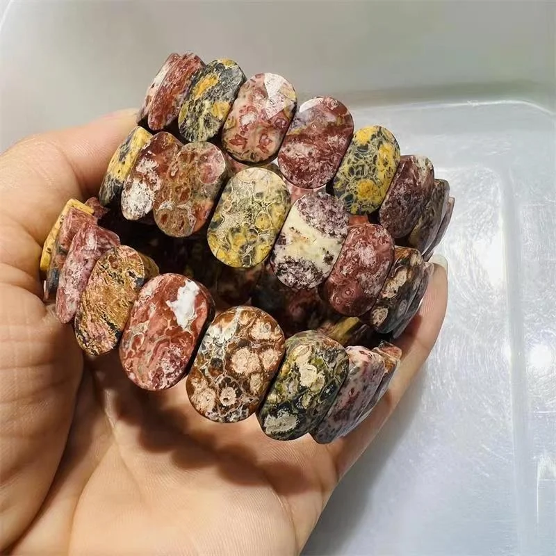 Bulk wholesale High Quality Natural Stone Wide Bracelet Leopard skin jasper Bracelets