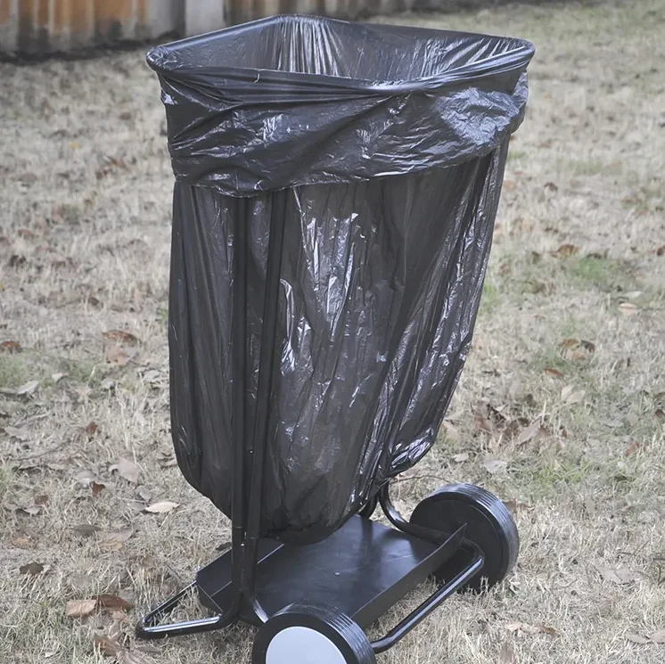 waste bag holder trolley cart with 2 wheels garbage rubbish bin foot operated trash waste bag holder