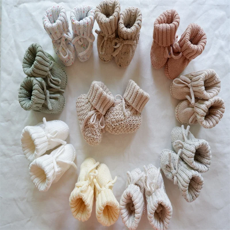 Winter Pure Handmade Wool Knitted Baby Socks Newborn Crocheting Anti Slip Baby Socks Winter Baby Socks Shoes