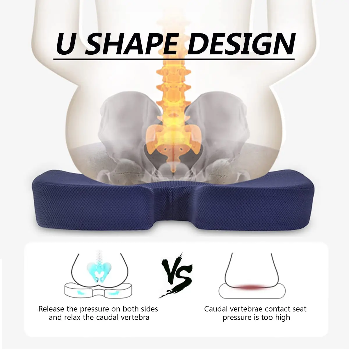 Home Office Chair Washable Cover Memory Foam Seat Cushion Lumbar Back Support Pillow Set