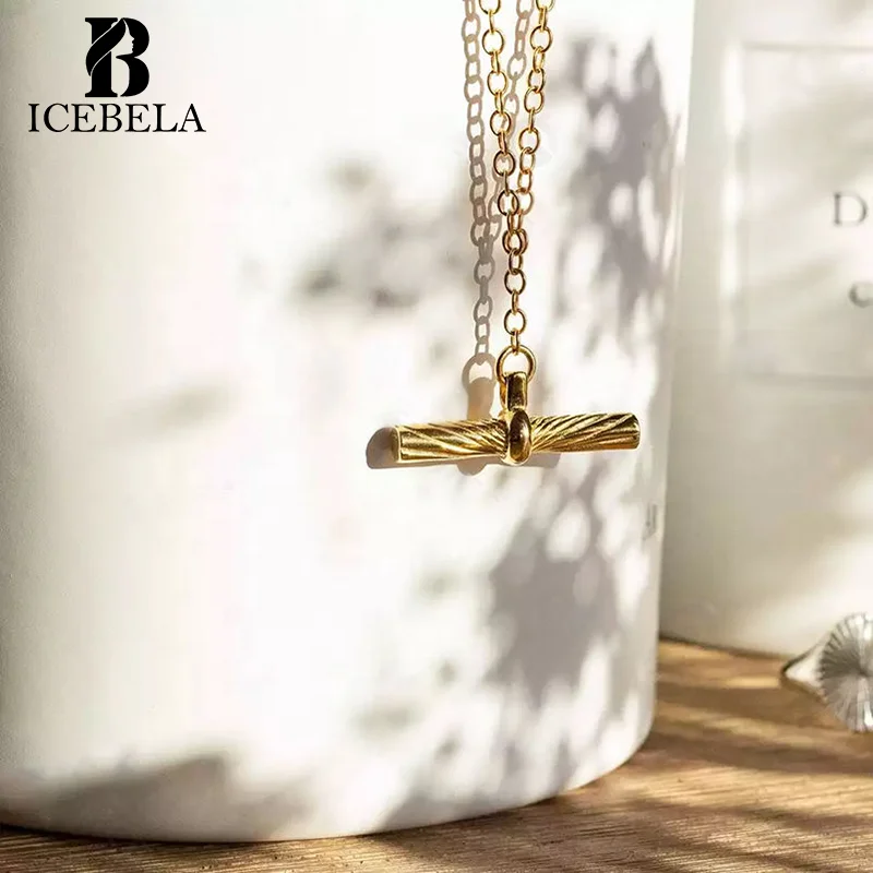 ICEBELA Light Luxury Dainty 925 Silver 18k Gold Plated Fine Jewelry Bar Charm Pendant Chain Link Pendant Necklaces For Women