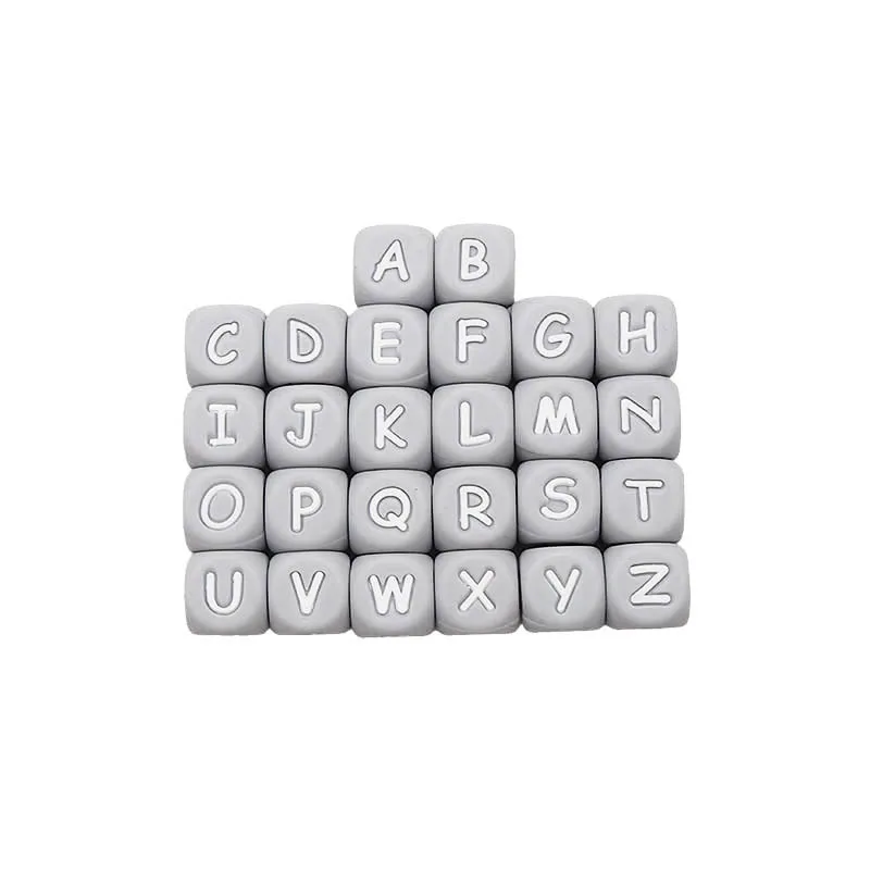 Hot Sale Food Grade Eco Friendly Grey Letter Silicone Beads Teething Baby For Jewelry