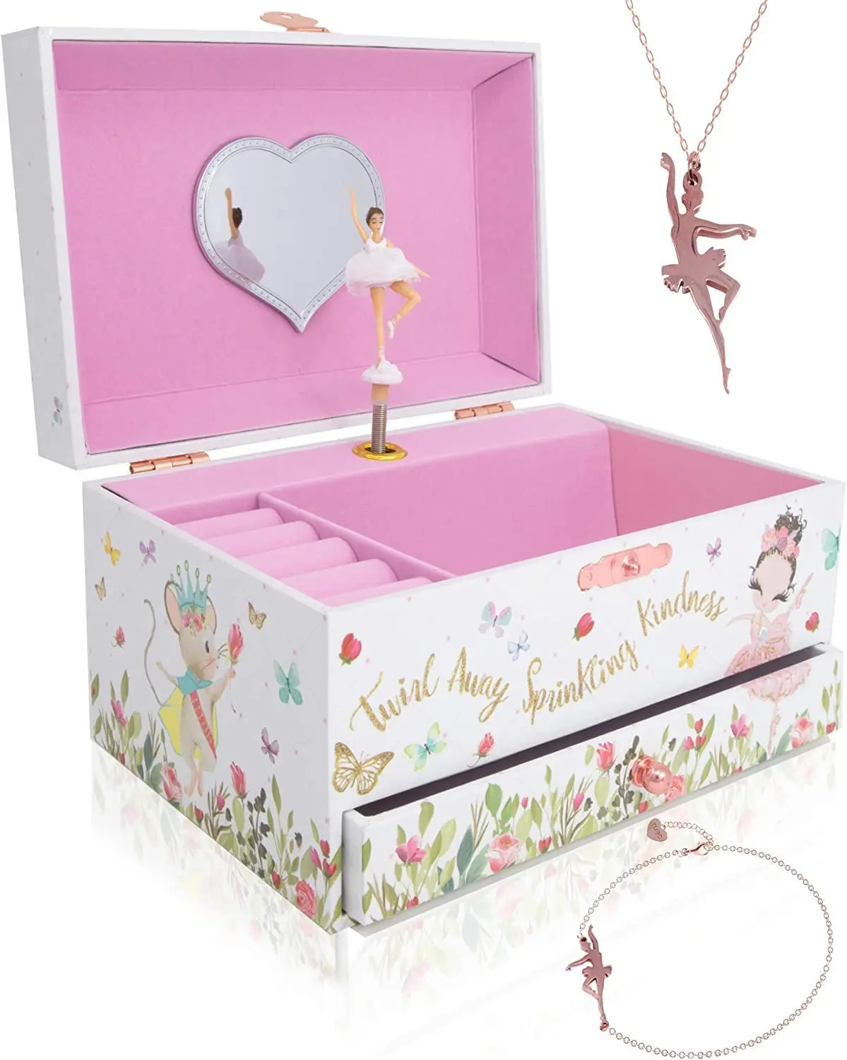 Custom Ballerina Music Jewelry Box for Girls and Boys Matching Necklace and Bracelet Christmas Gifts for Girls Age 6 and Up
