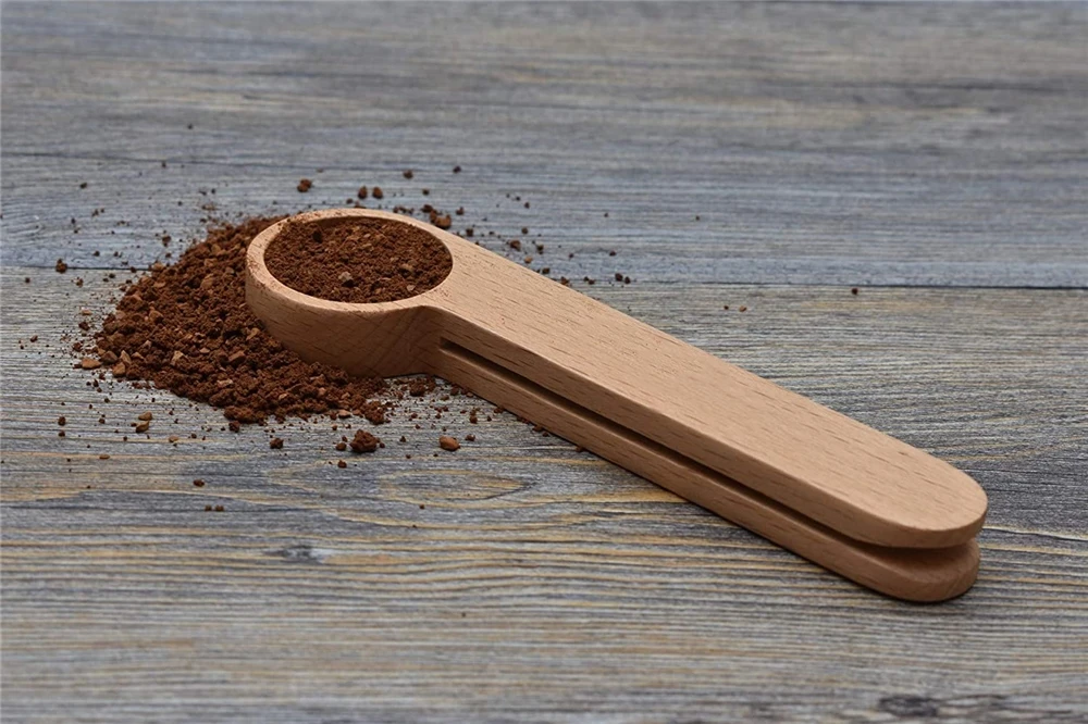 Tailai Natural Beech Wood Spoon 2-In-1 Bags Measuring Spoon Wood Coffee Scoop with Bag Clip with good quality