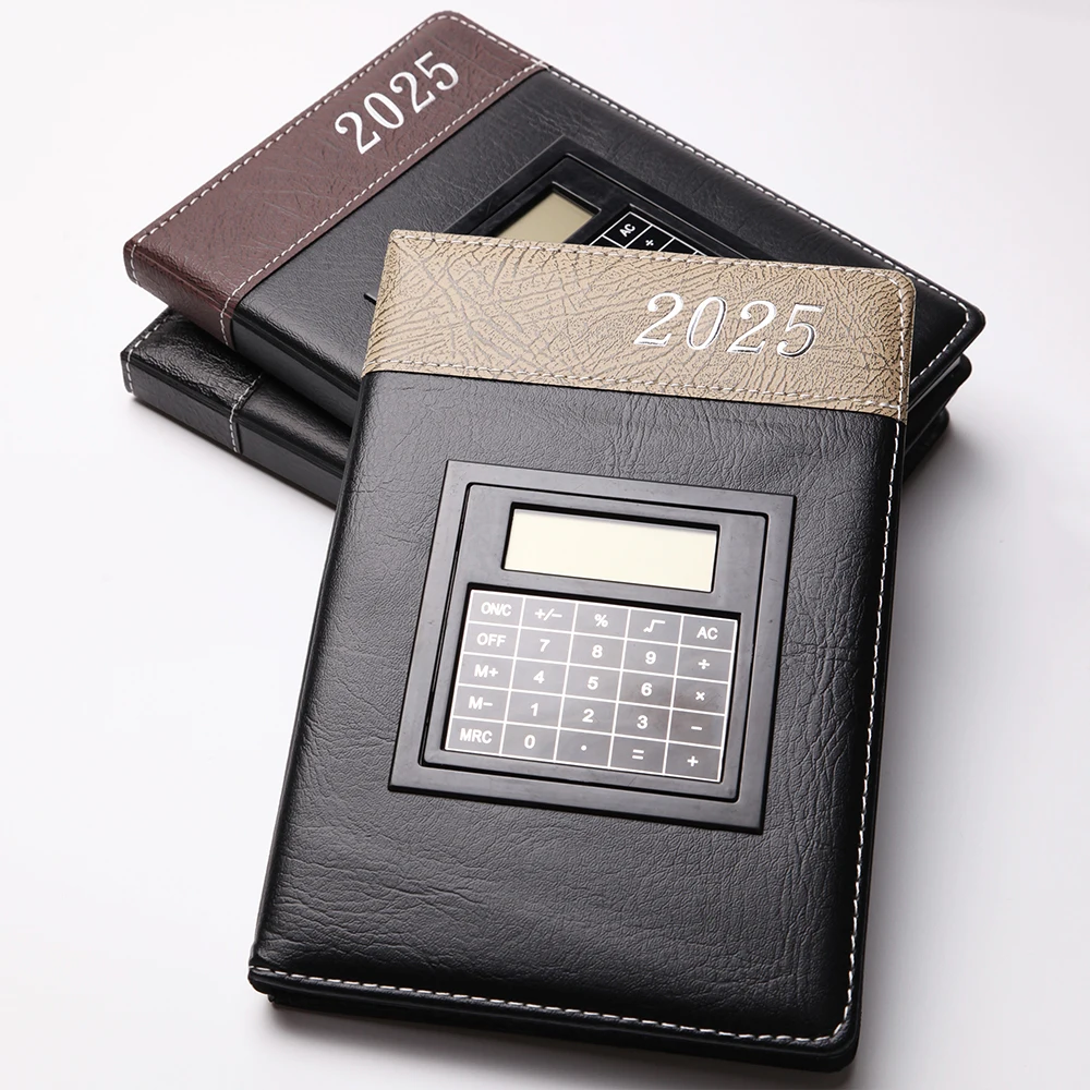 Business gift set 2025 diary notebook leather journals budget planner with calculator notebook pen set with digital calculator