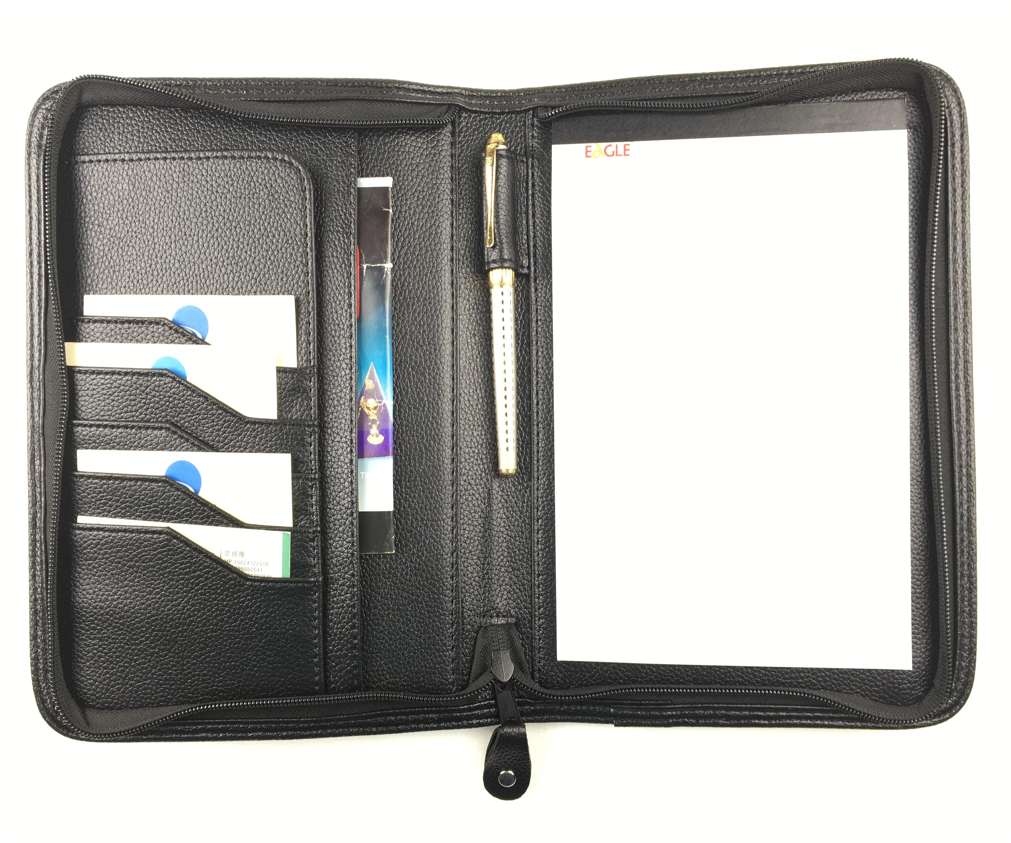 2020 hot selling custom logo A5 file PU leather office business folder with card holder and notepad