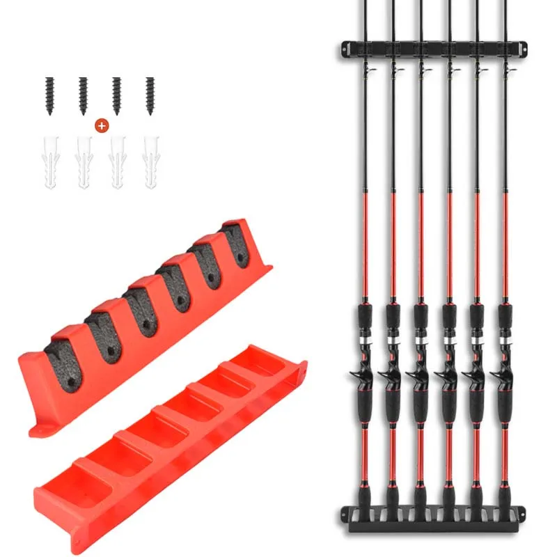 Fishing Rod Rack Store 6 Fishing Rod Holders Rod Rack Wall Mount Vertical Fishing Pole Holders for Bars Garage