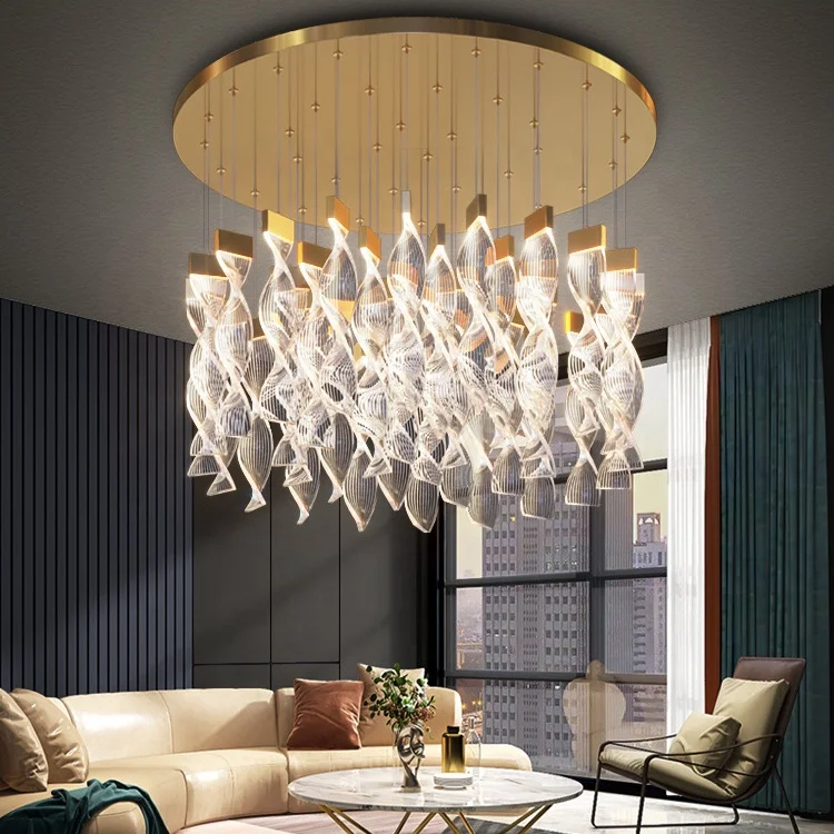 Custom Acrylic Interior Large Chandelier Pendant Light Living Room Hotel Villa High Ceiling Led modern chandelier