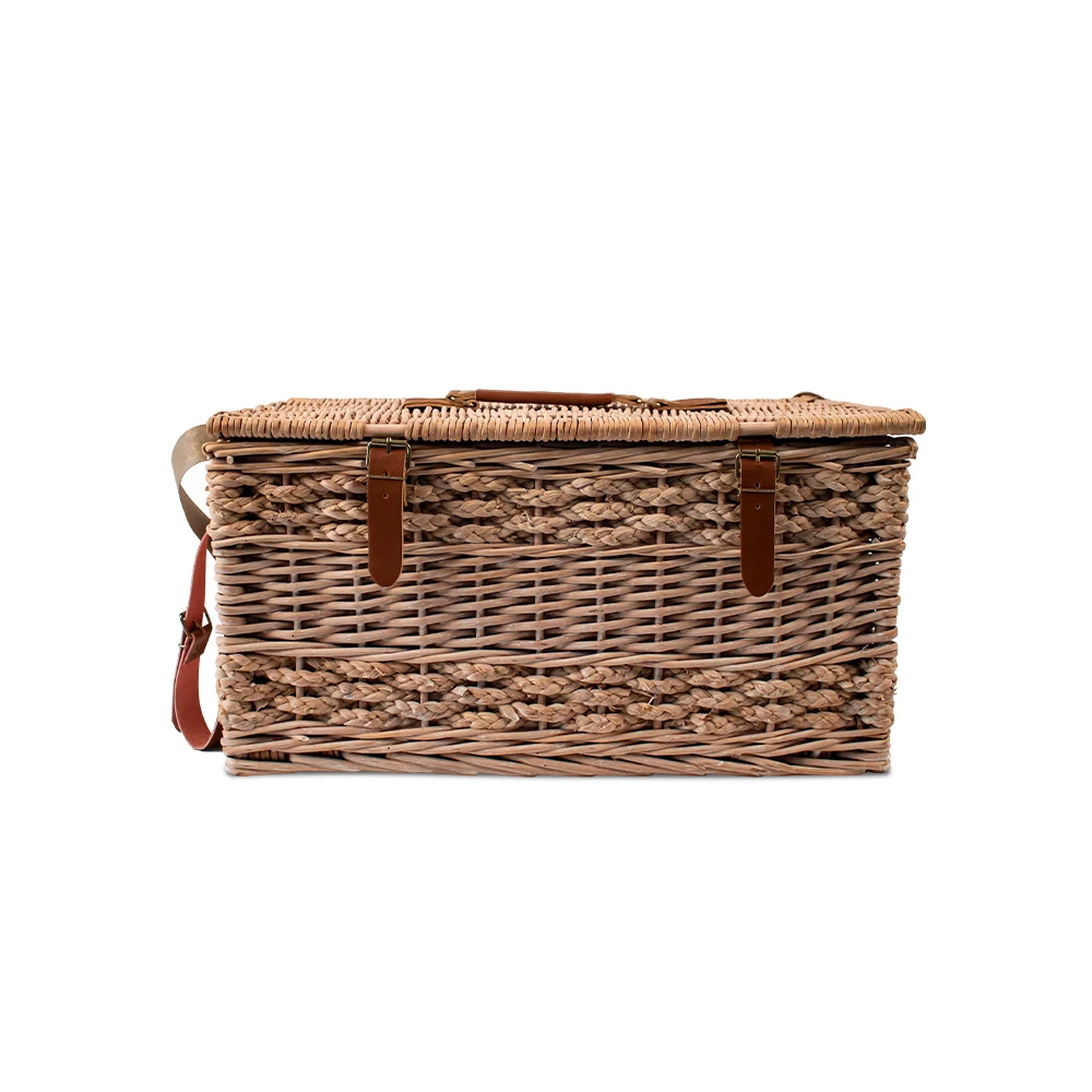 JY Rattan Picnic Basket Set with Insulated Liner and Waterproof Picnic Blanket Wine Pouch Large Wicker Picnic Hamper for Camping