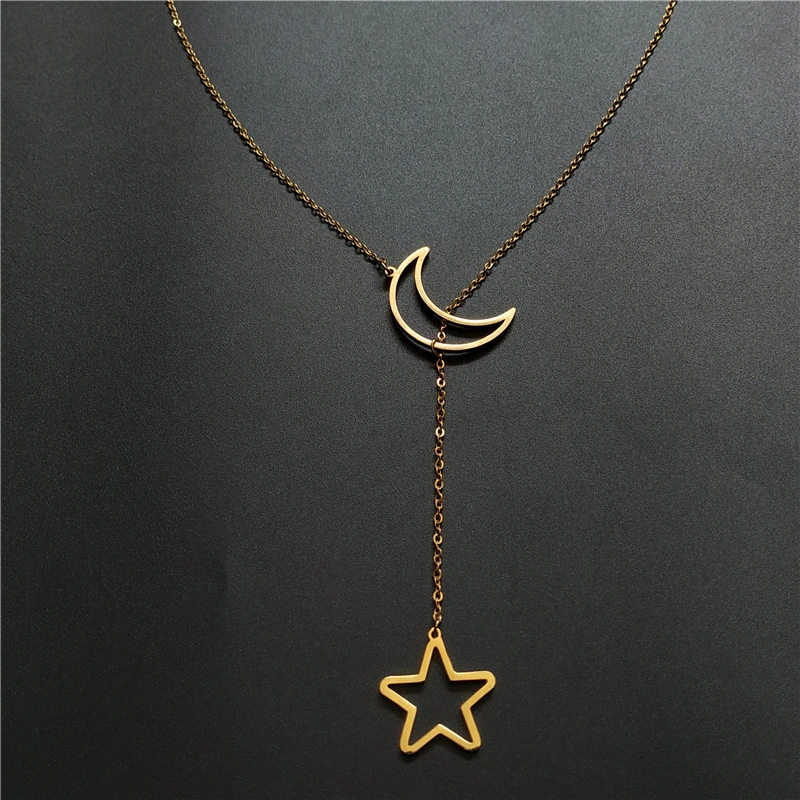 Fashion Women Collar Stainless Steel 18k Gold Pated Hollow Moon Star Sign Choker Necklace