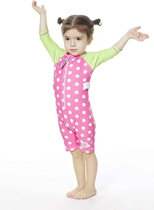 Детская одежда из 100% полиэстера, слитный купальник с длинным рукавом и сублимационным принтом для маленьких девочек