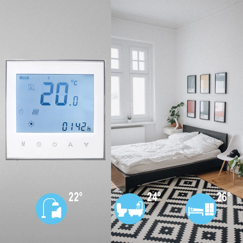 Tuya WiFi Smart Floor Heating Thermostat Modern Design Gas Boiler Programmable Room Thermostat with Heating Panel