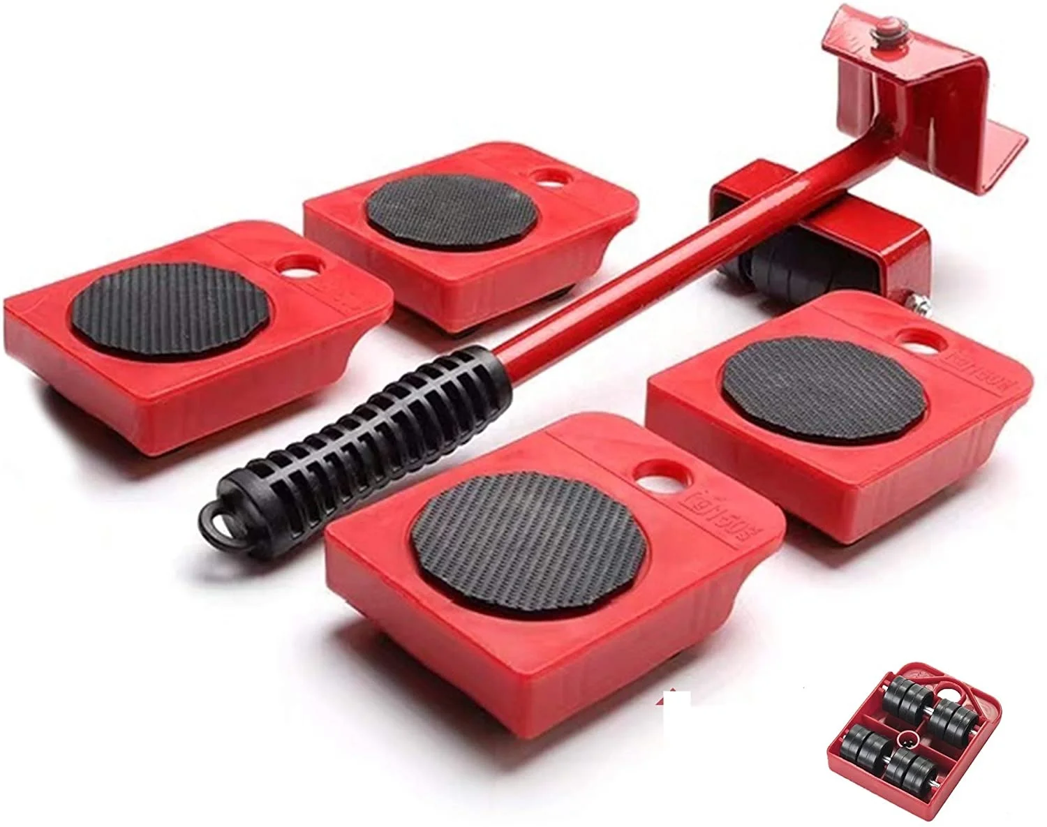 5 Set Furniture Lifter Tool Heavy Duty Furniting Moving System Appliance Mover Kit on Carpet Roller Move Leverage Tools with Pad