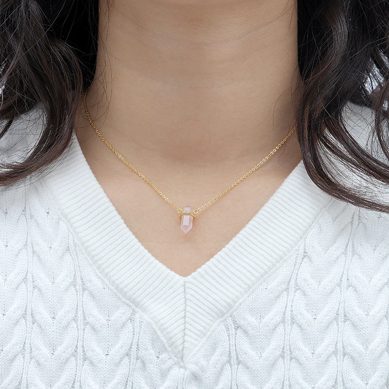 Joacii 925 Sterling Silver 18K Gold Plated Birthstone Original gems Hexagonal Prism Bullet Healing Larimar Pendant Necklace