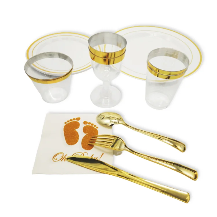 Fancy Party Dinnerware Set Rose Gold Plastic Cup Napkin Combo Set Included for Birthday Events Sweet Decorations