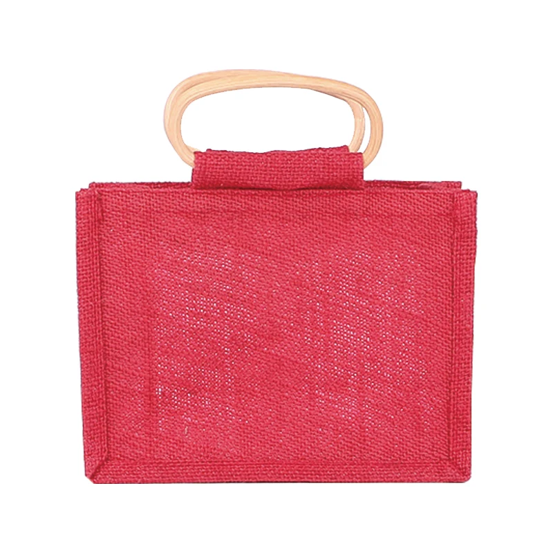 Custom Print Burlap Jute Jar Bag Wine Jute Bag Tote Red Color with Clear PVC Window