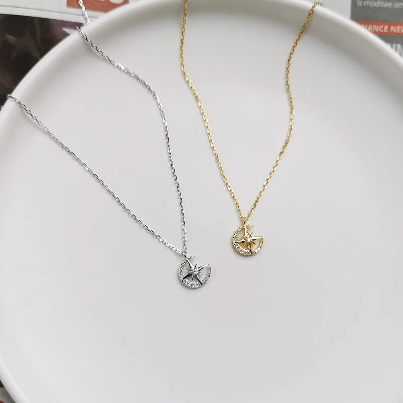Customized gold plated star sun and moon infinity cz pendant necklaces 925 sterling silver collar de mujer joyeria-por-mayor