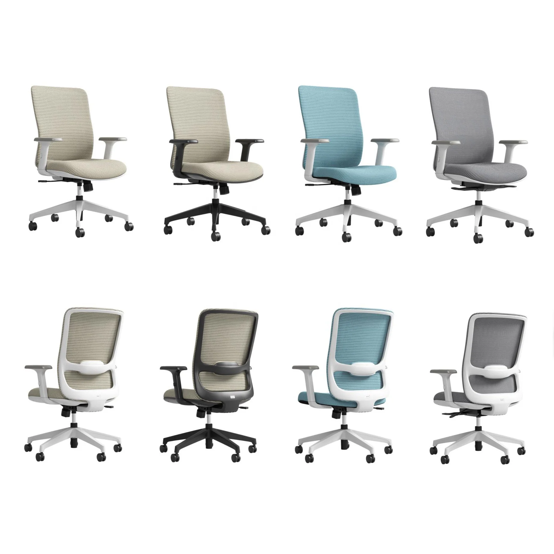 Sunon Olive Curve Design Luxury Seat Sliding Function Office Furniture Ergonomic Staff Mesh Chair For Different Size Person