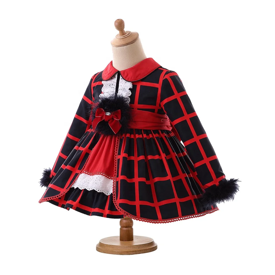 OEM 2021 Clothing Sets Baby Girls Plaid Baby Girl Princess Dresses with Bonnet 3 Pieces Set Baby Girls Party Wear Dress
