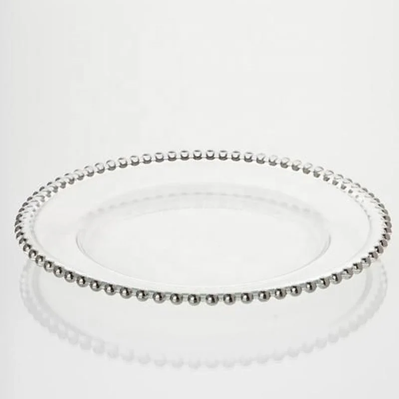 13 Inch Gold Clear Dinner Plates Gold Beaded Pp Plastic Silver Dinner Plate Crystal Dinner Charger Plates For Wedding