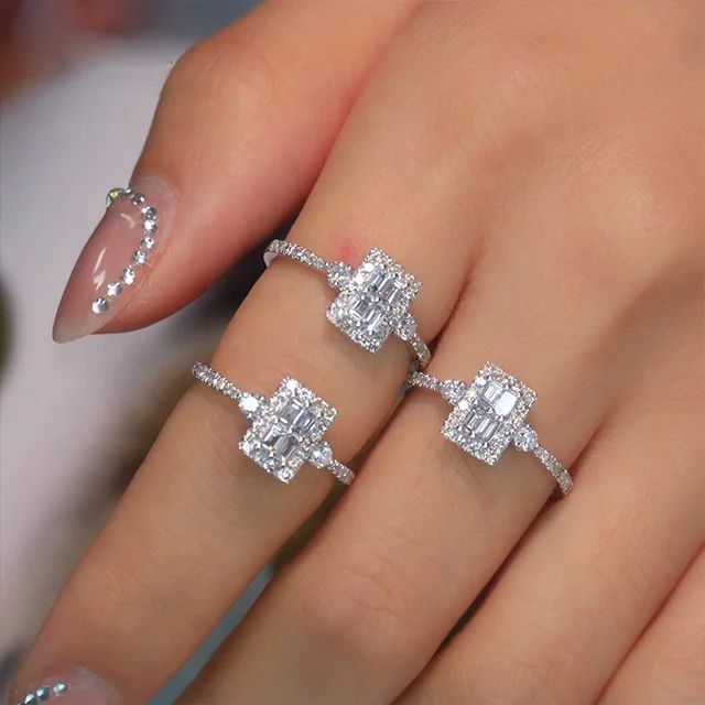 Xinfly hypoallergenic 18K Gold Square Delicate Design Shining Baguette 0.50CT Diamonds wedding affirm Ring