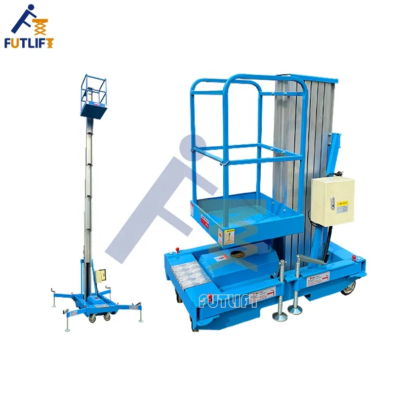 CE certificated small 4m 12m 22m electric hydraulic aluminum lift single mast platform man lift