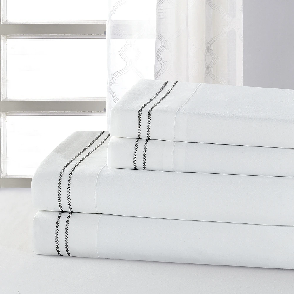 Hot sale custom classic embroidery design white hotel bedsheet set for bedroom