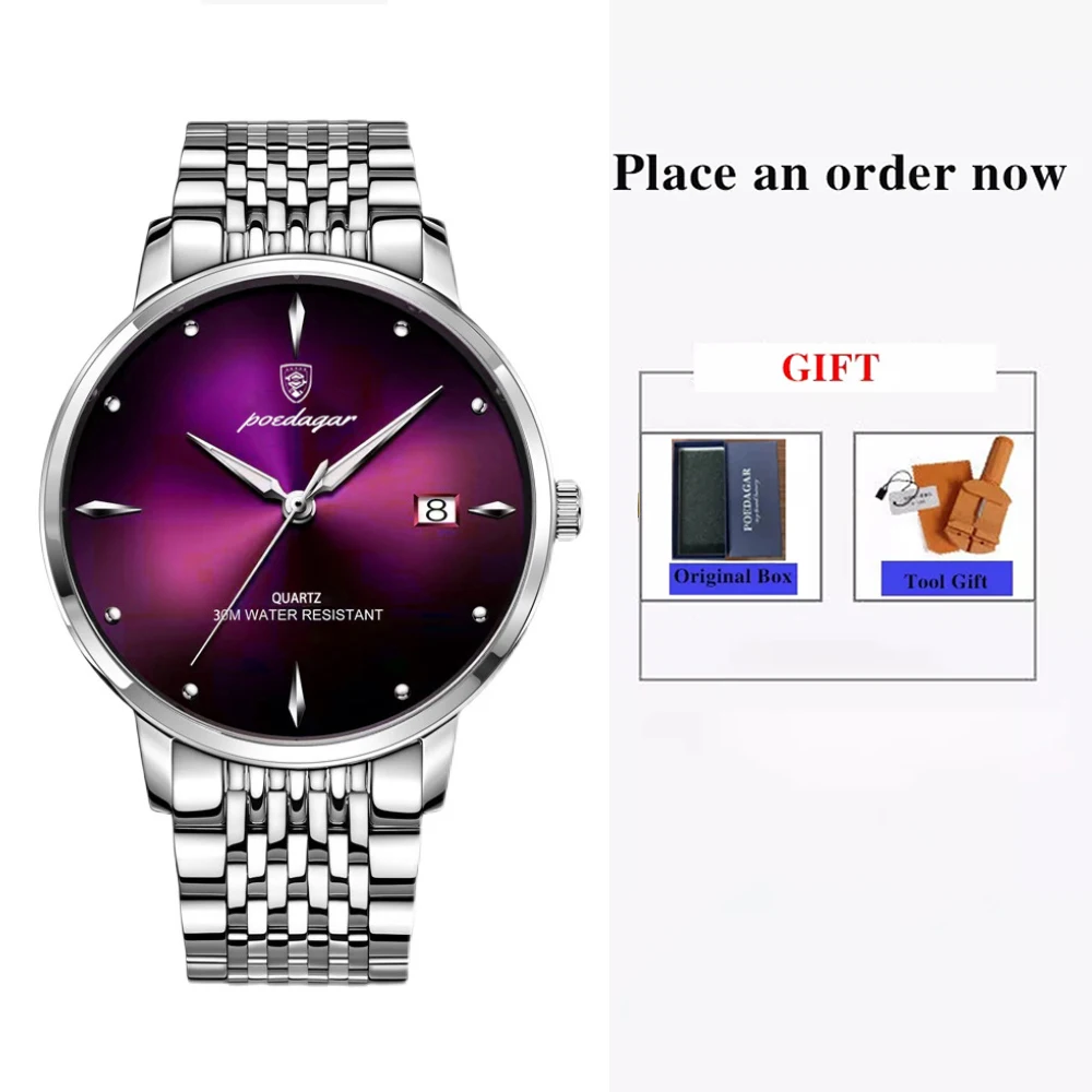 POEDAGAR Top Brand Luxury Waterproof Luminous Stainless Steel Watches Sport Quartz Clock Mens Date Business Wristwatch Relogio