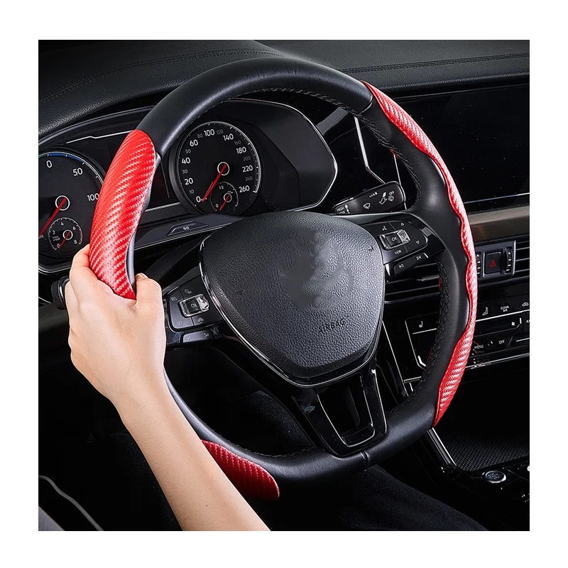 Newest glossy carbon fiber universal steering wheel cover anti slip suede pu leather car handle interior accessories wholesale