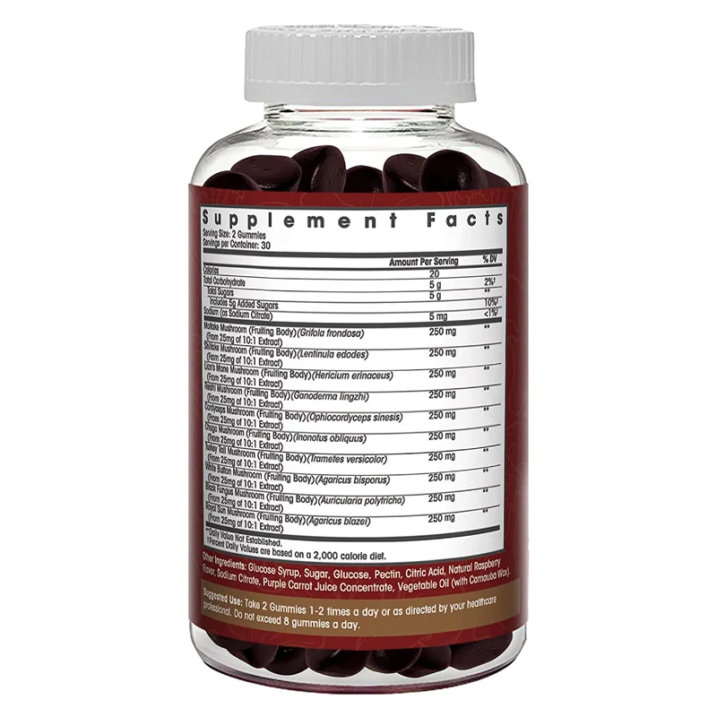 
OEM cumstom Mushroom Complex Gummies Vegan Nootropic Mushroom Supplement Naturally Flavored Gummies 