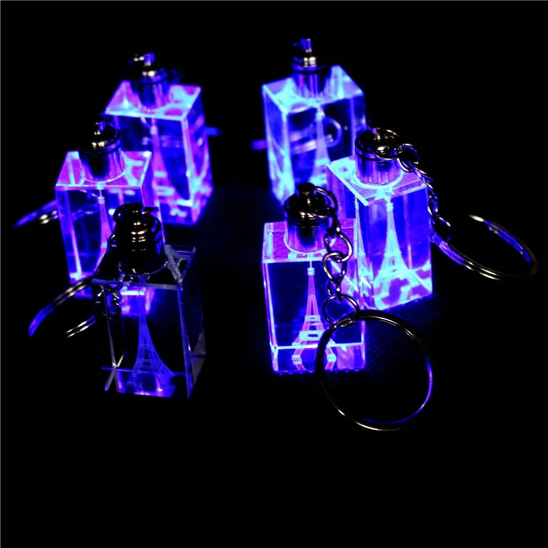 in fashion K9 custom LED led flashlight crystal key chain/3D Laser Inside Rose Flower Key Chain Crystal For Wedding Present