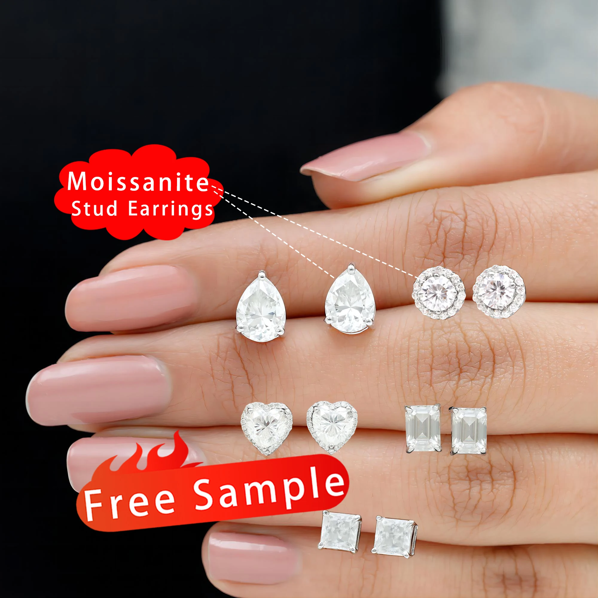 Unique Designs 925 Sterling Silver Stud Earrings White Gold Plated VVS1 Mossianite Earrings Stud with GRA Certificate