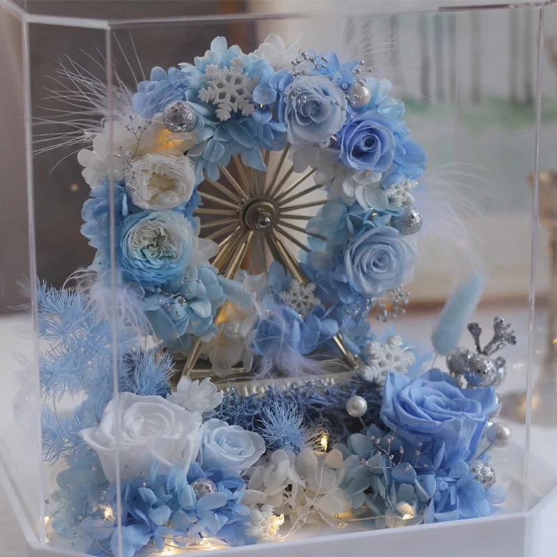 Luxury Ferris wheel Eternal Rose Preserved Flower gift wedding decoration Remote control 8 lights in acrylic boxes