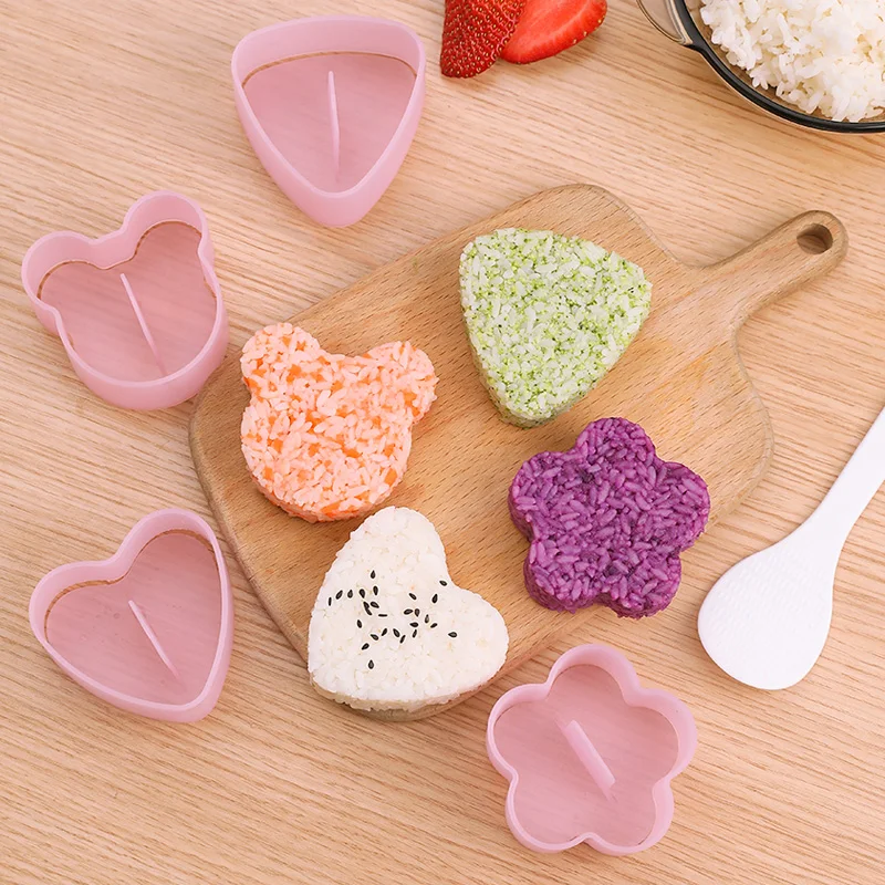 Creative Non Stick Onigiri Mold Set Triangle Heart Bear Flower Shaped Sushi Rice Ball Press Molds With Rice Paddle