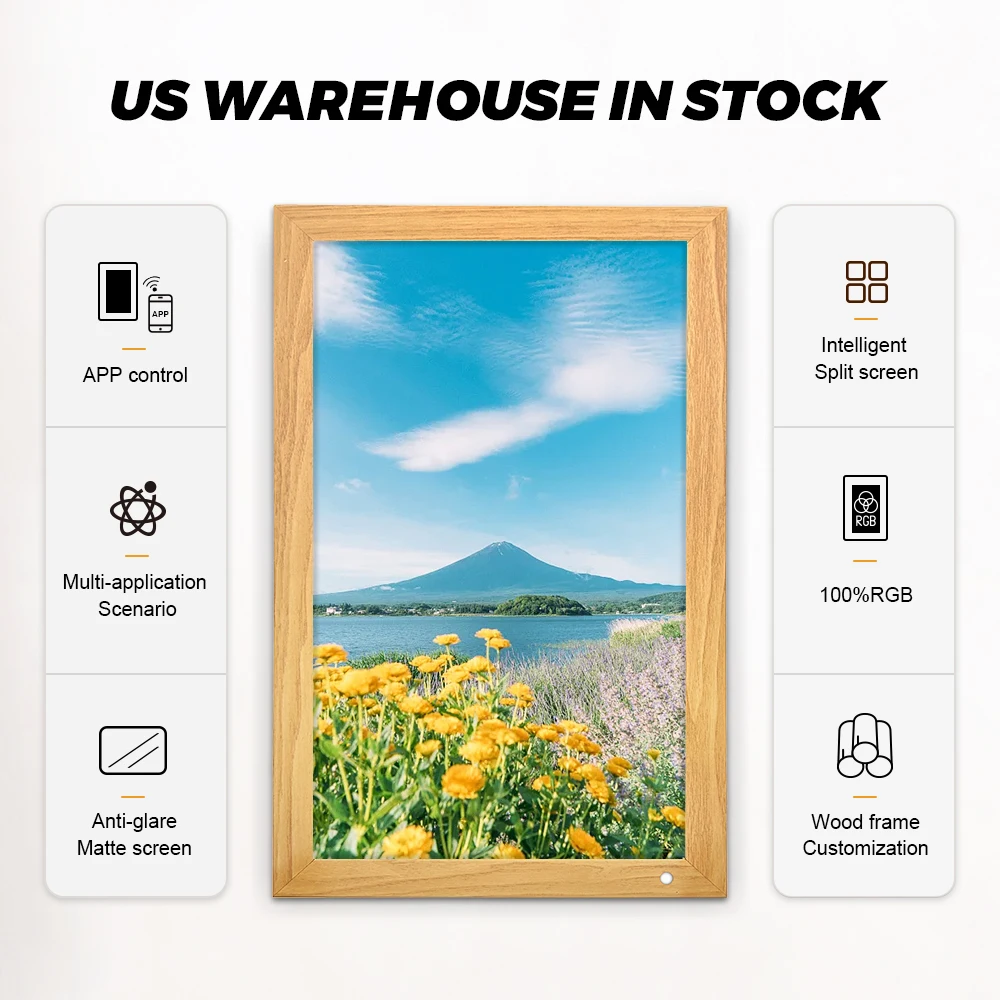 Digital Photo Frame Hd Advertising  Lcd Screen Display Video Art Picture 21.5 inch wood digital signage